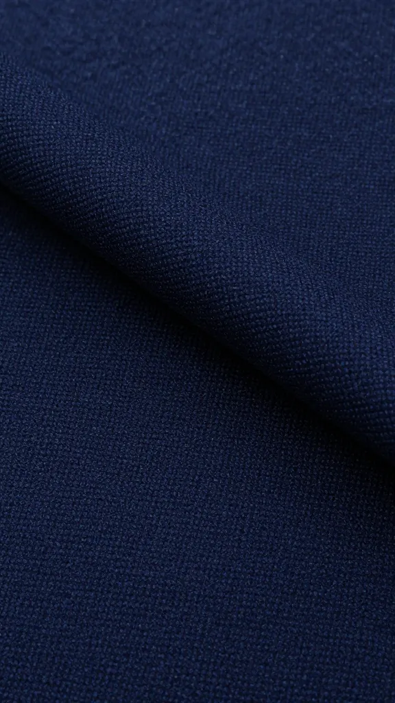 Closeup of rich navy wool fabric with visible tight weave
