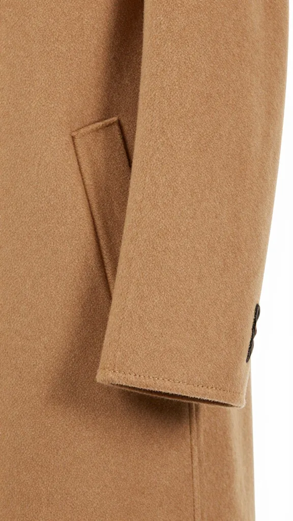 Closeup of well-pressed wool coat hem with crisp edge stitching