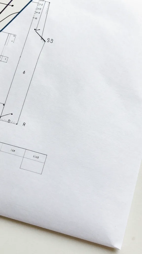 Closeup of a sewing pattern envelope with size chart and notes visible