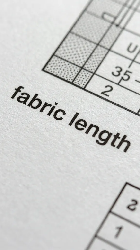 Macro shot of pattern instruction sheet highlighting “fabric length” term