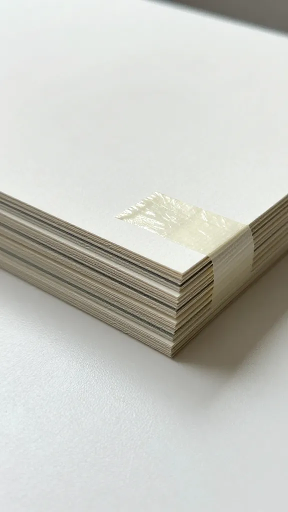 Closeup of aligned pattern sheets edges being taped, clean desk surface