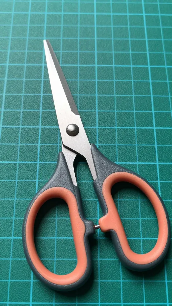 Closeup of sharp fabric scissors with comfy grip on cutting mat