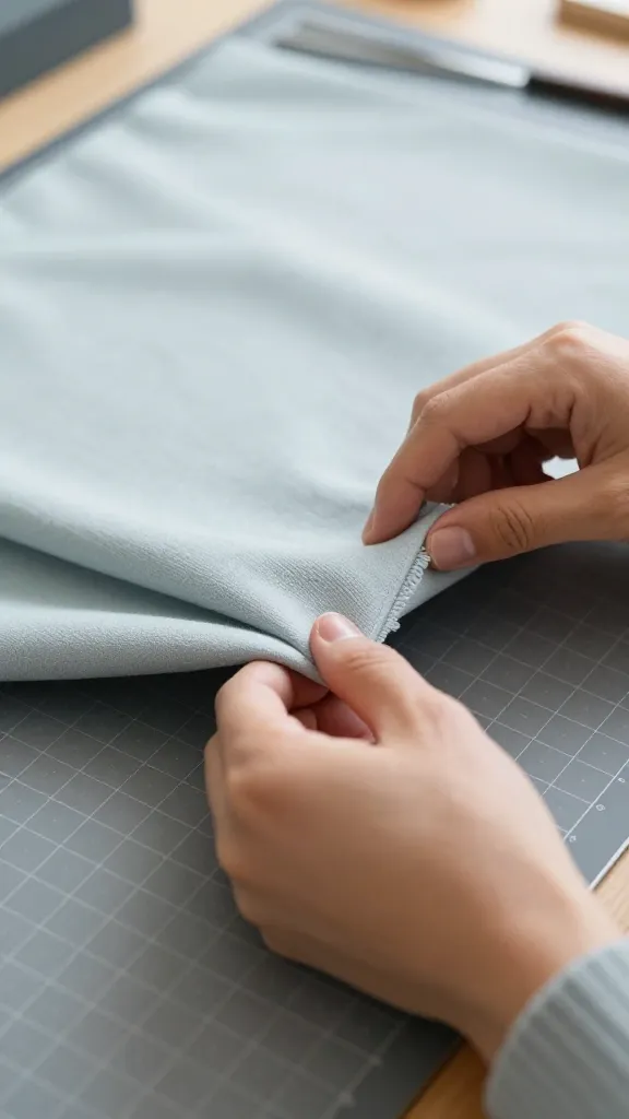closeup of a person selecting fabric on a well-lit cutting mat