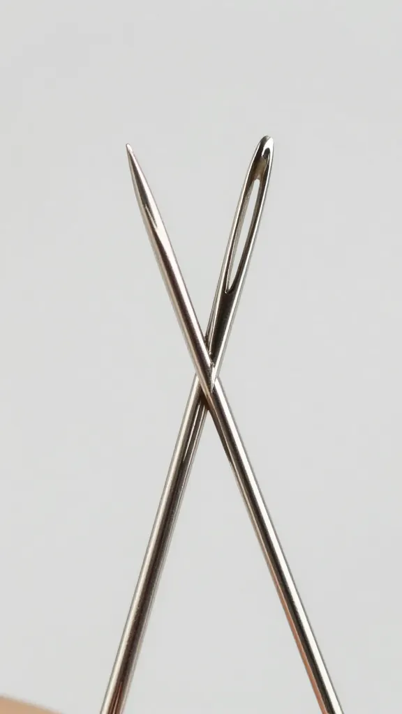 Closeup of a freshly swapped, sharp sewing needle being installed