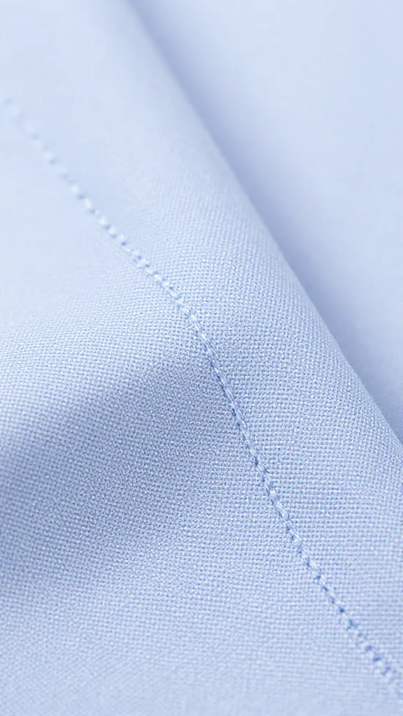 Extreme closeup of a 3/8 inch seam line on woven shirt fabric