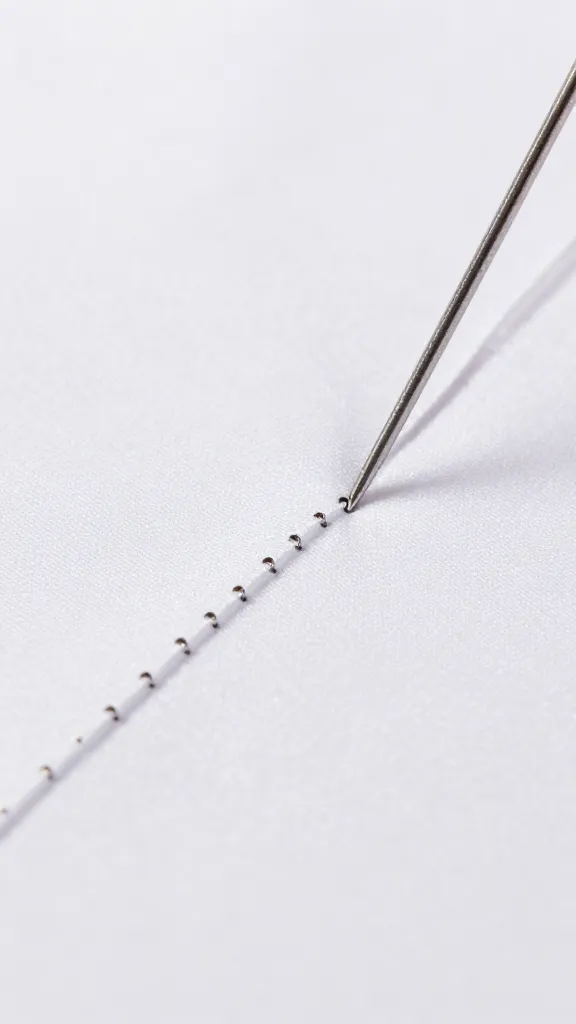 closeup of stretch fabric under ballpoint needle pressing sample