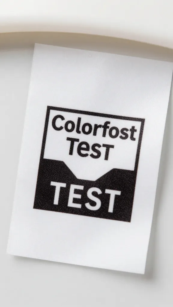 Focused image of washing label showing colorfast test mark