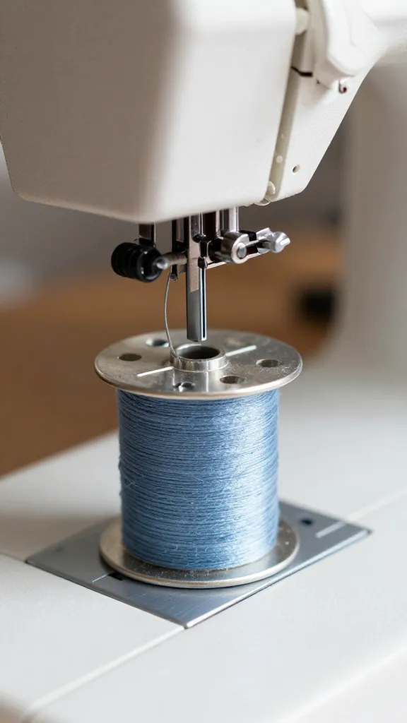 Closeup of a sewing machine bobbin in clear focus