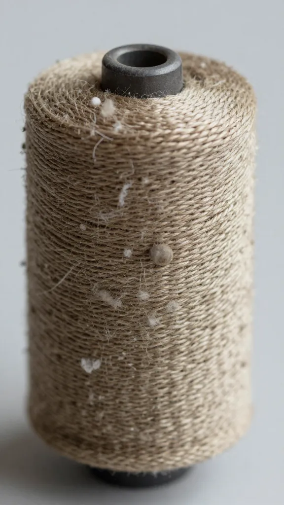 closeup of dirty bobbin area with lint buildup