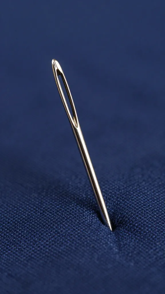 closeup of dull sewing needle stuck in fabric micro-detail